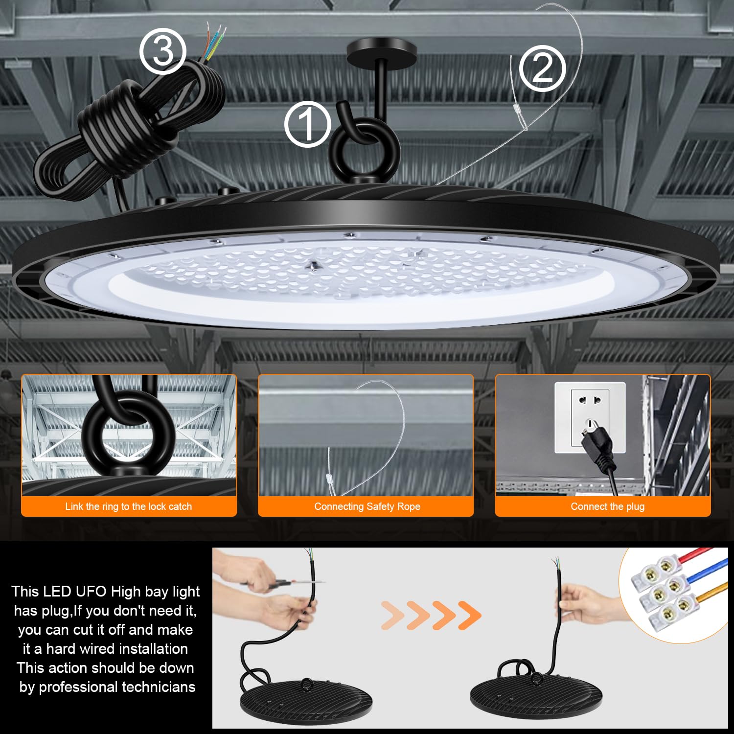 Juyace LED High Bay Light 200W 21000 LM with US Plug 5000K IP65
